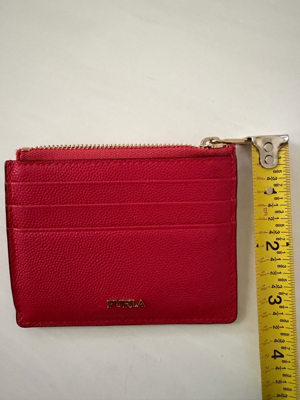 Furla Red Leather Zip Card Holder / Wallet